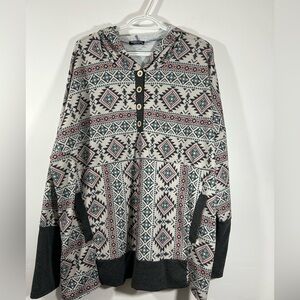 Humish USA Geometric Patterned Hoodie with Button Detail